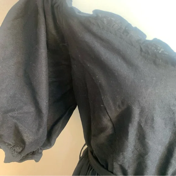 City Chic Linen Blend Off Shoulder Tiered Puff Sleeve Midi Dress - Picture 10 of 14